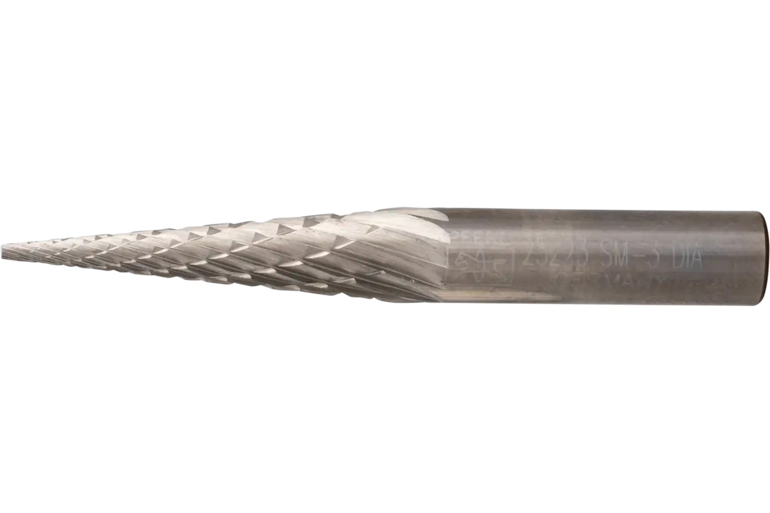 Picture of Pferd Carbide Bur SM-3 Pointed Cone Shape Diamond Cut 1/4" x 1" x 1/4" Shank